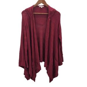 American Eagle Womens L Burgundy Hooded Open Front Cardigan Soft Drape Hem Knit